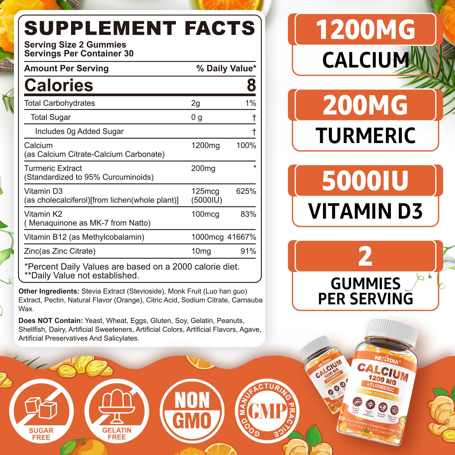 Nextdia Calcium 1200 mg Gummies with D3 – back label