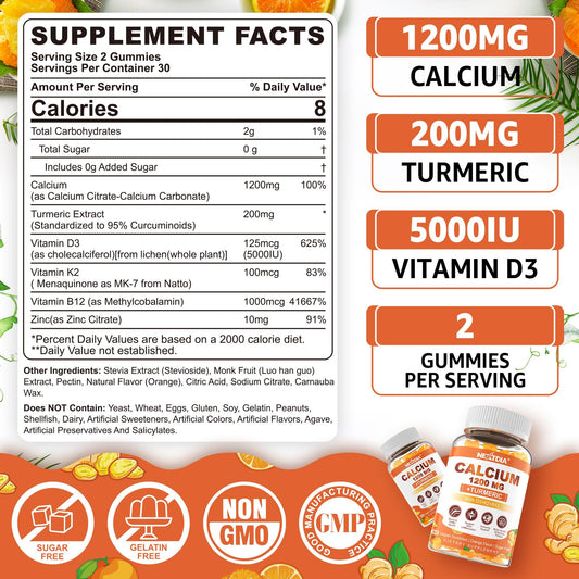 Nextdia Calcium 1200 mg Gummies with D3 – back label