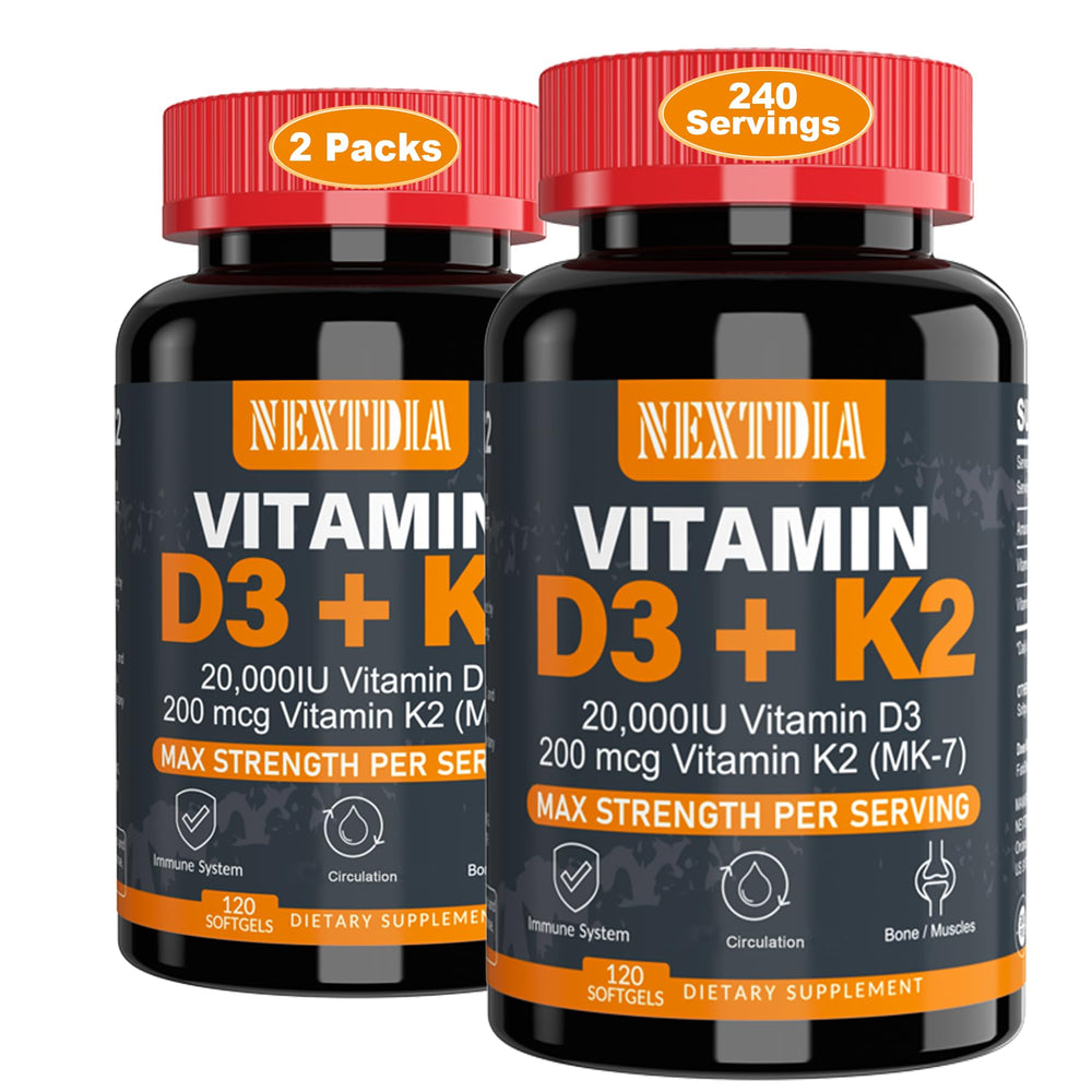 Nextdia Vitamin D3 20,000 IU + K2 MK-7 bottle front view