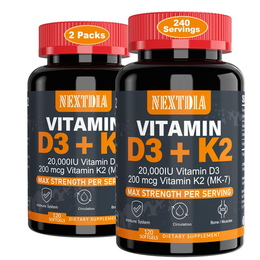 Nextdia Vitamin D3 20,000 IU + K2 MK-7 bottle front view