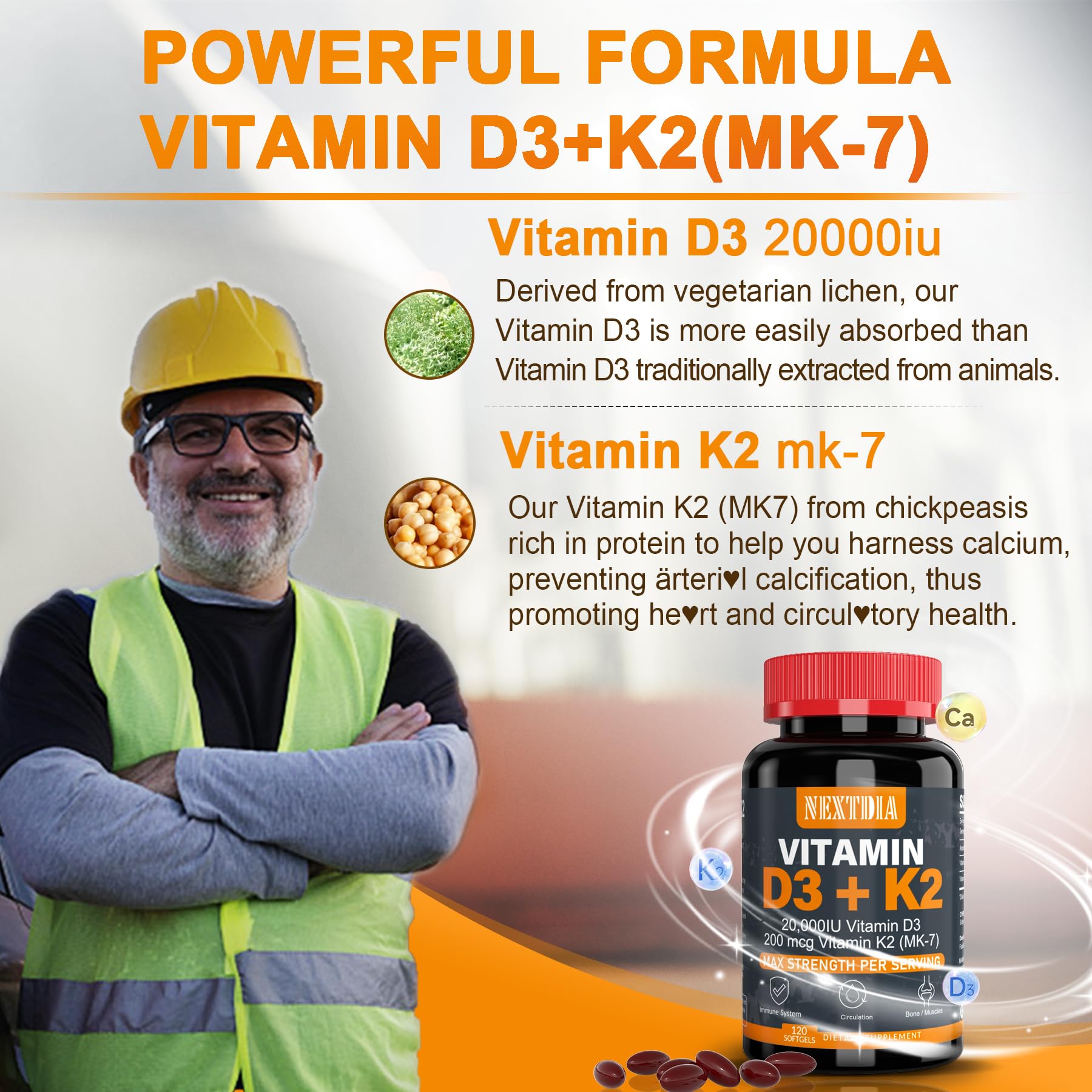 Close-up of D3 and K2 softgels