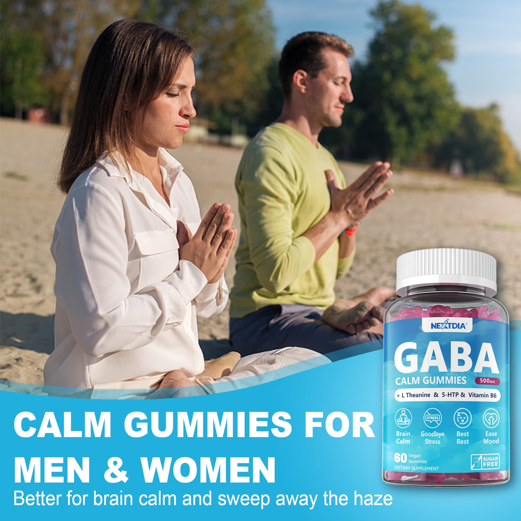 Nextdia GABA Gummies 500mg blueberry gummies closeup reveals granular texture for daily calm snacking