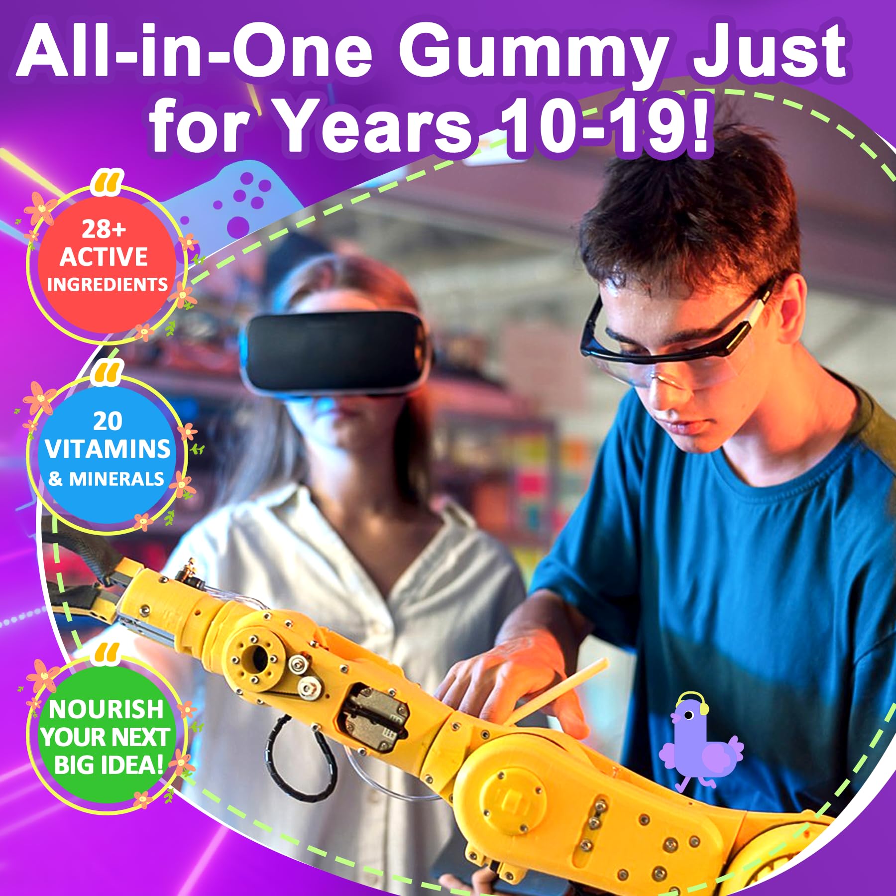 Gluten-free, soy-free, wheat-free, yeast-free label for Nextdia gummies