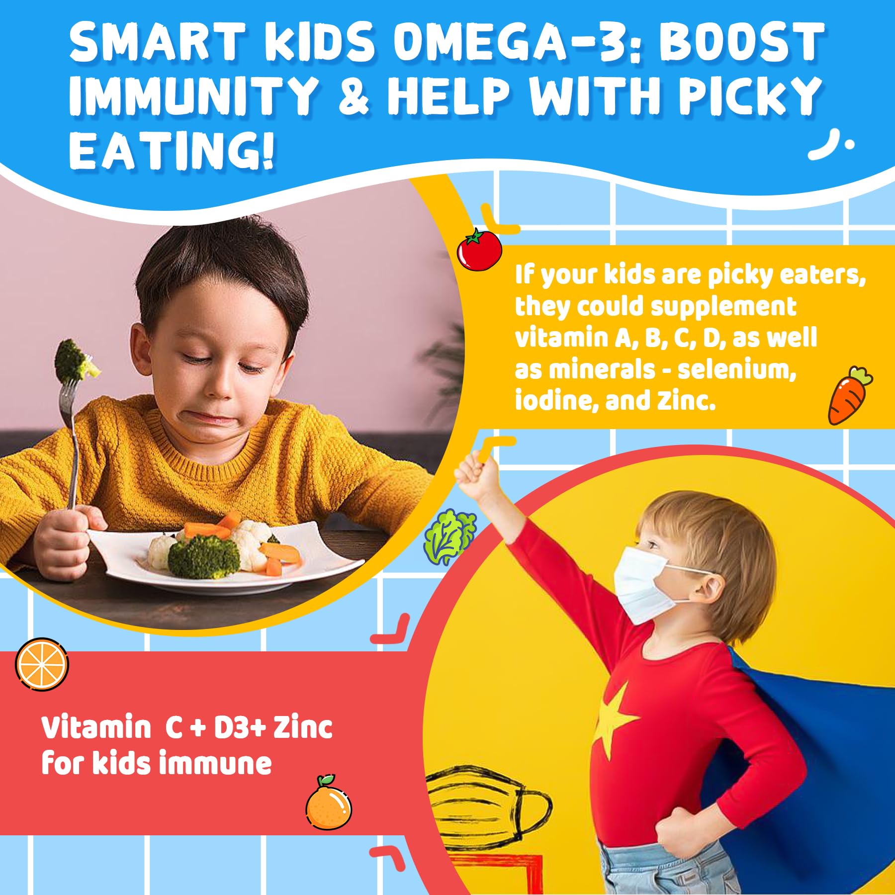Zinc, selenium and iodine nutrients for kids' health