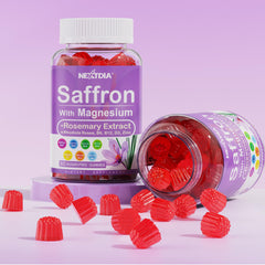 Nextdia saffron gummies close-up showing gummy texture and flavor