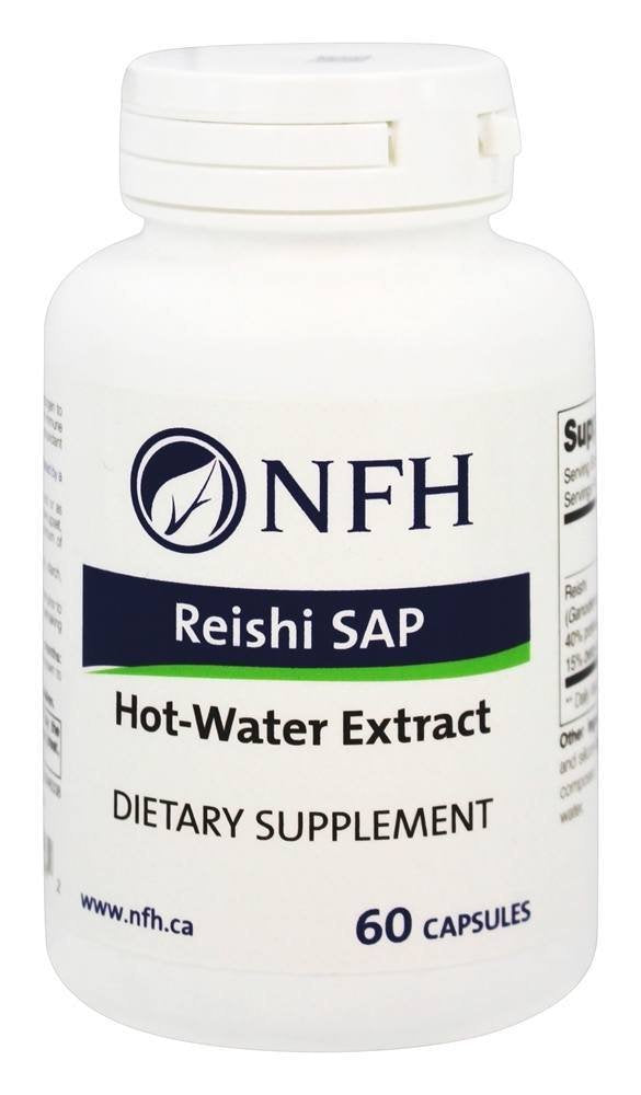 Close-up of NFH Reishi SAP bottle label