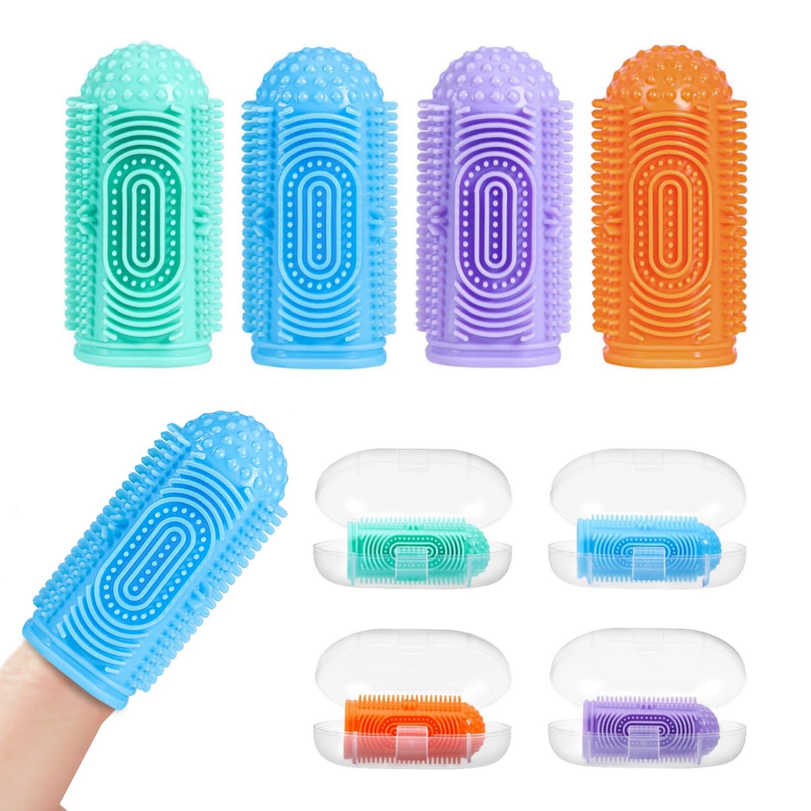 NFSVLB finger toothbrush set with four silicone brushes and four storage cases