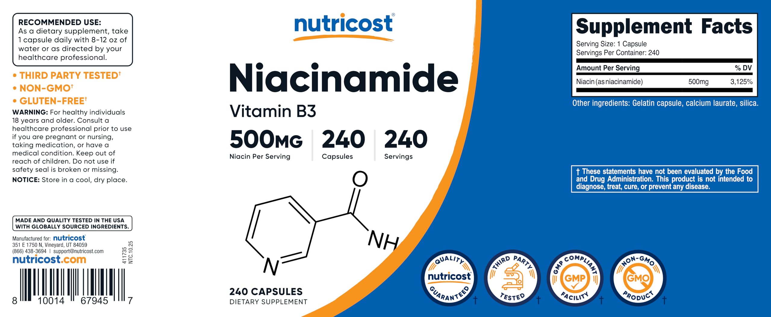 Close-up of Niacinamide 500mg capsules