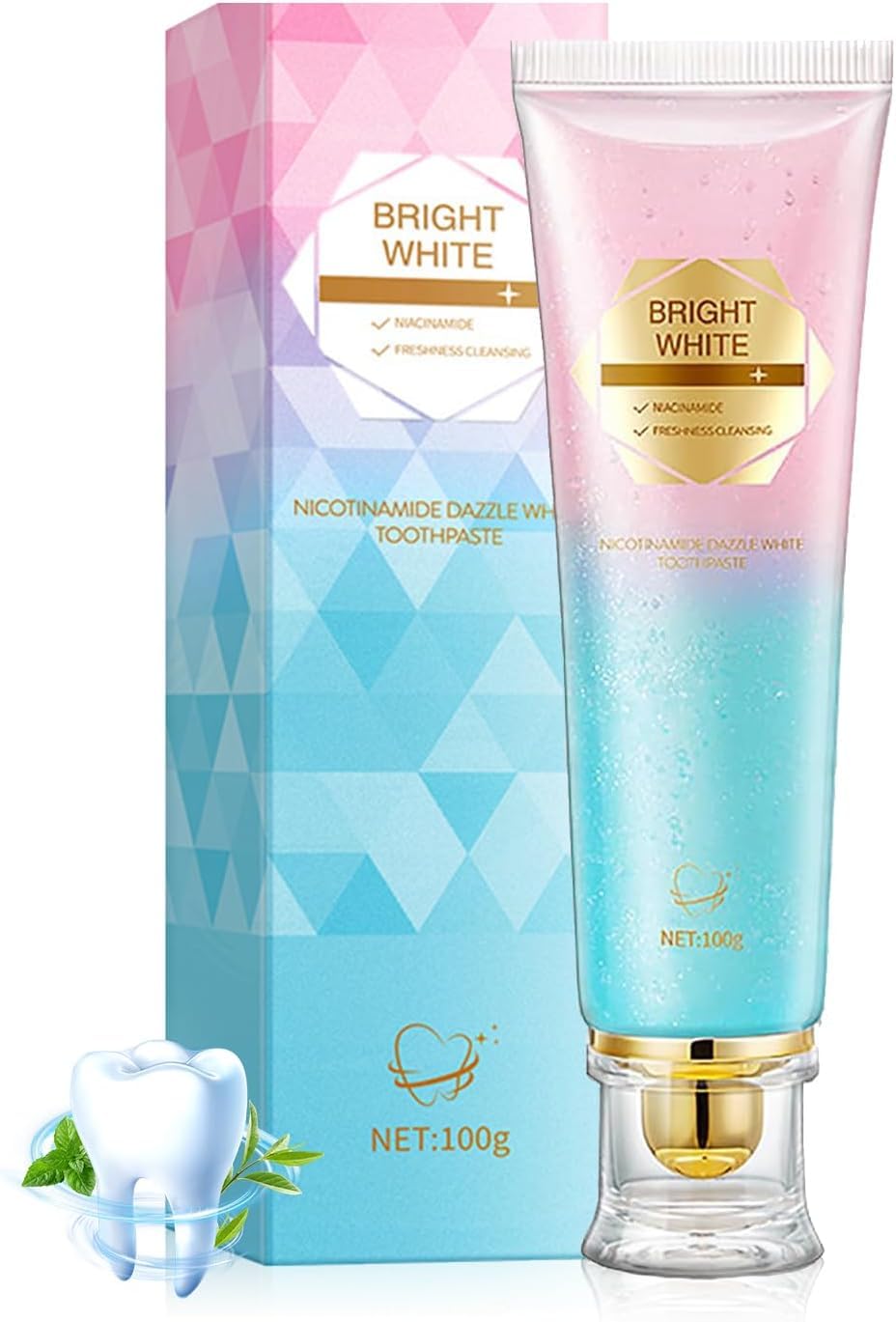 Front view of Niacinamide Whitening Toothpaste tube with mint accents