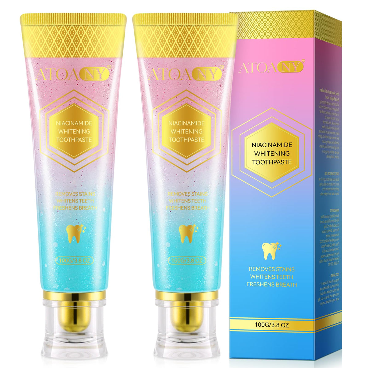 Niacinamide Whitening Toothpaste tube and 2-pack packaging