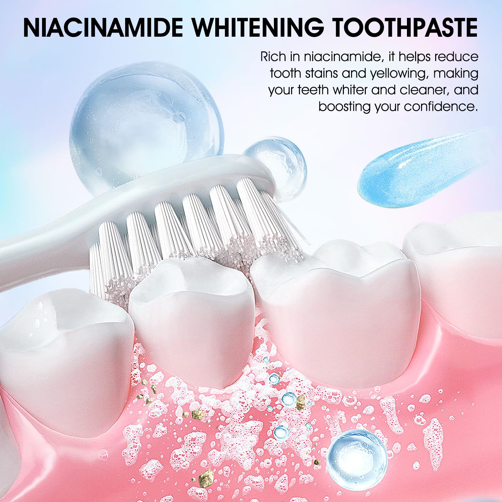 Close-up of toothpaste showing natural whitening particles