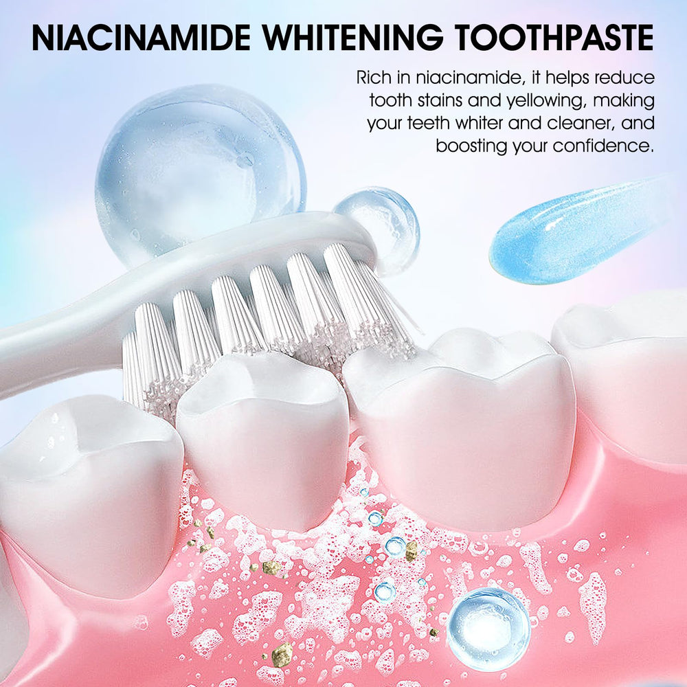 Close-up of toothpaste showing natural whitening particles