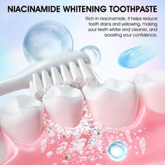 Close-up of toothpaste showing natural whitening particles