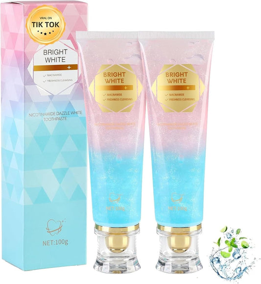 Niacinamide whitening toothpaste bottle with mint accents