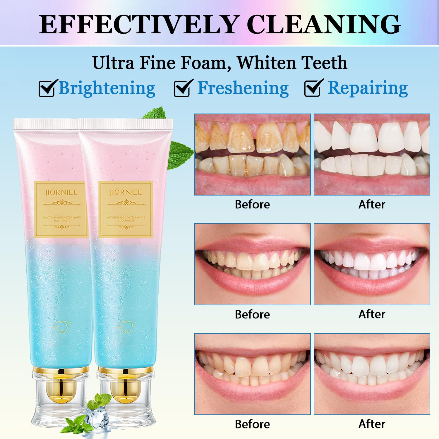 Close-up of Niacinamide Whitening Toothpaste tube