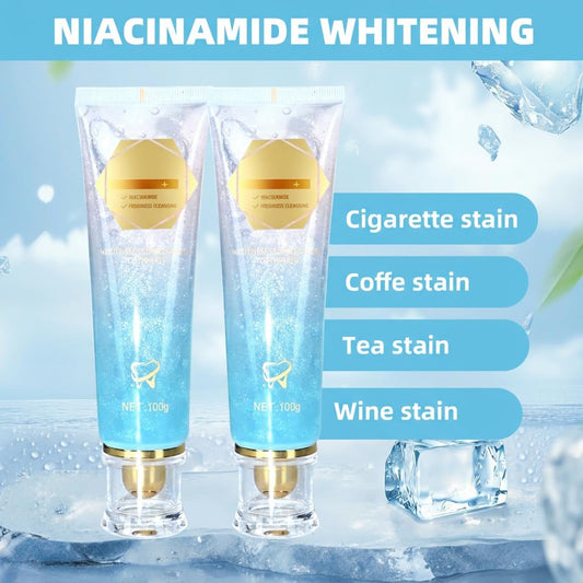 Two-pack Niacinamide Whitening Toothpaste back view with ingredients
