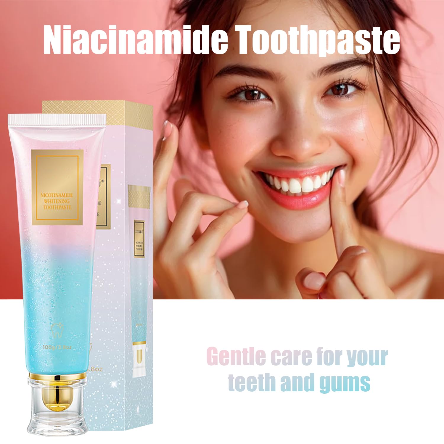 A person brushing teeth with Niacinamide Toothpaste