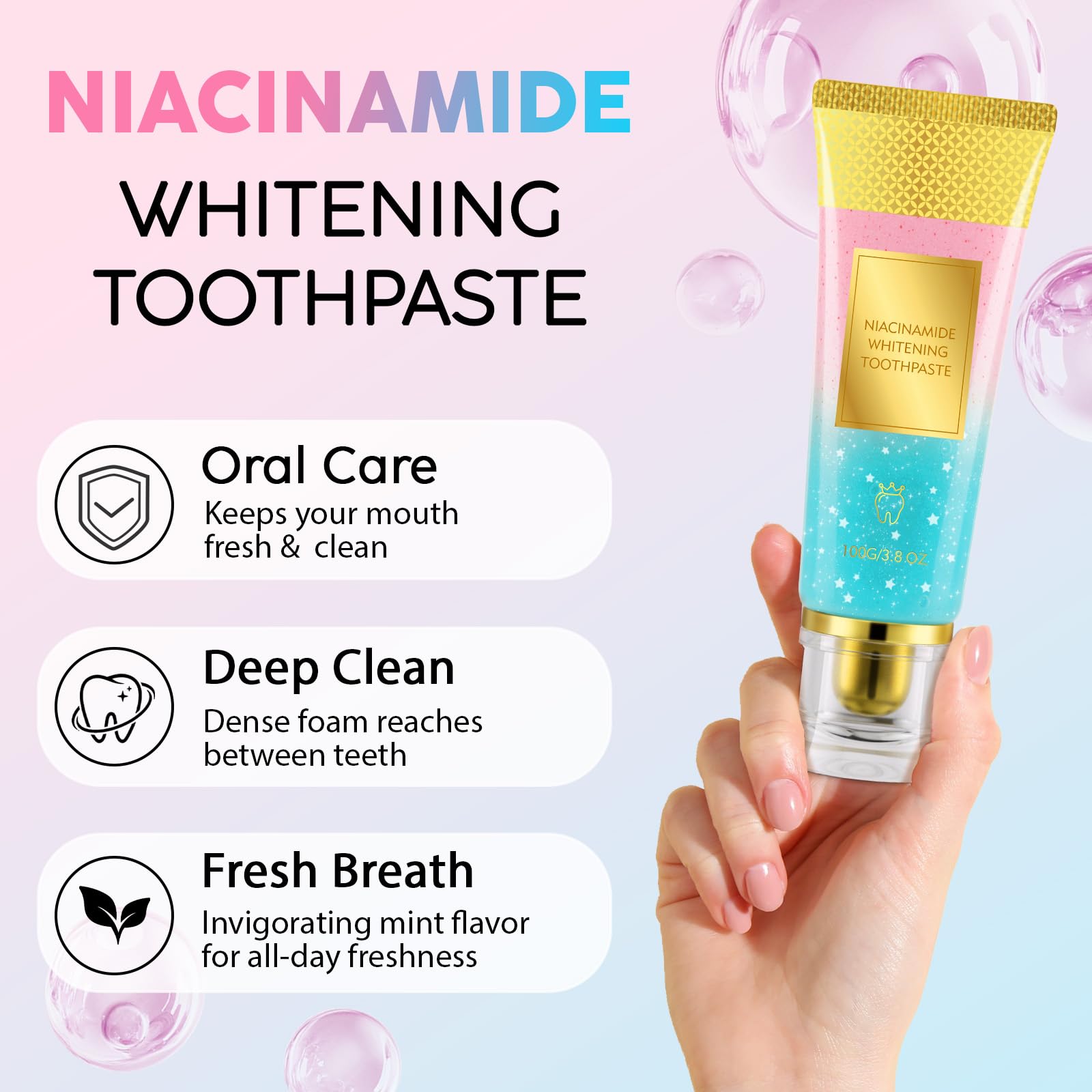 Natural polishing particles in Niacinamide toothpaste