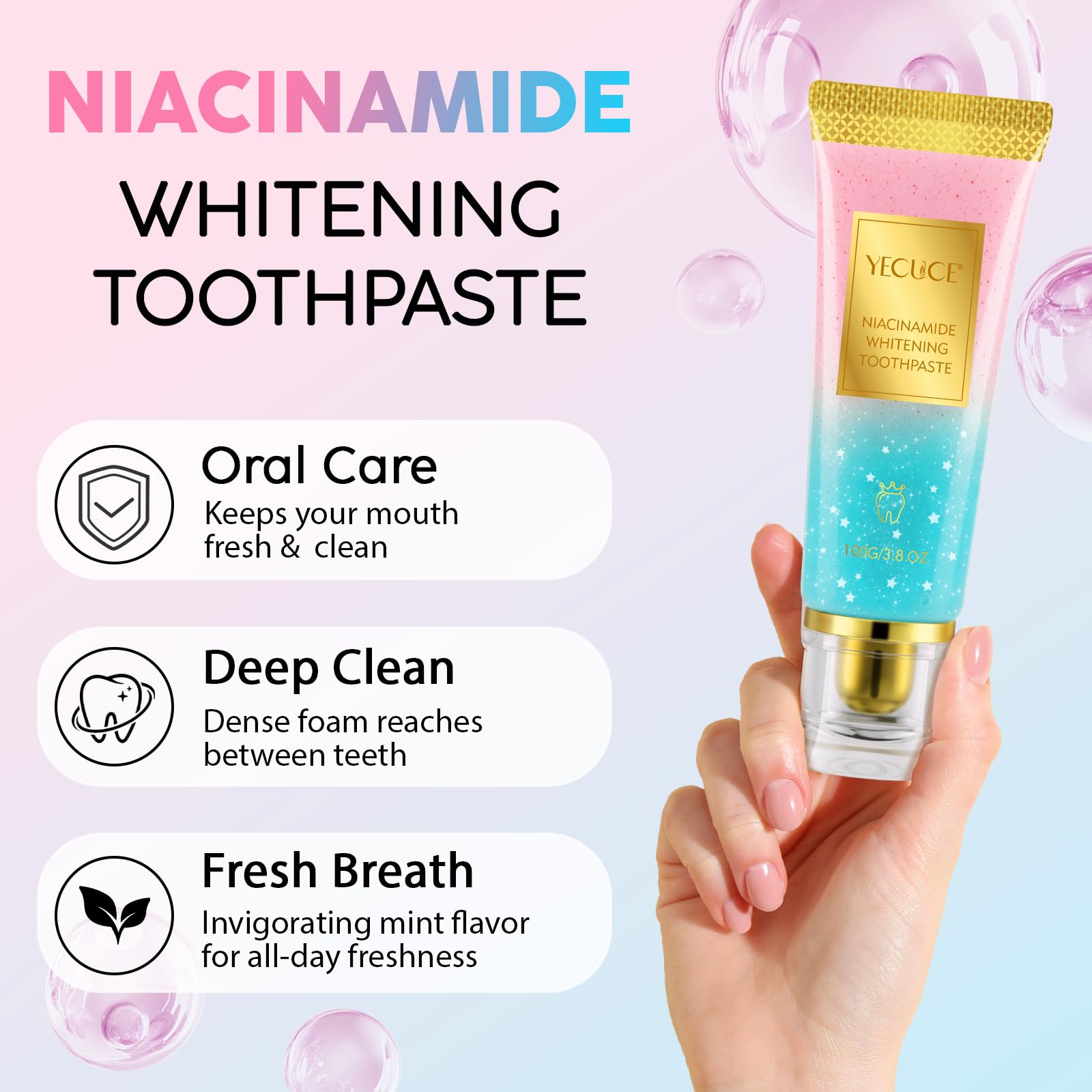 Whitening close-up of Niacinamide toothpaste