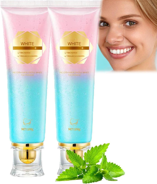 Niacinamide whitening toothpaste tubes in a 2-pack
