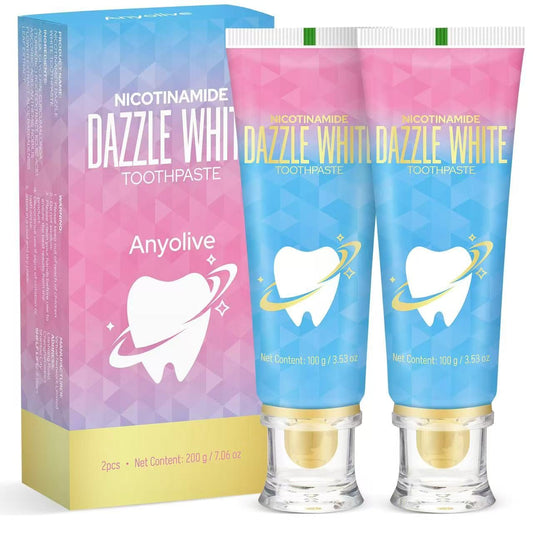Niacinamide whitening toothpaste bottle with label on white background