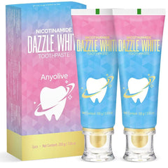Niacinamide whitening toothpaste bottle with label on white background