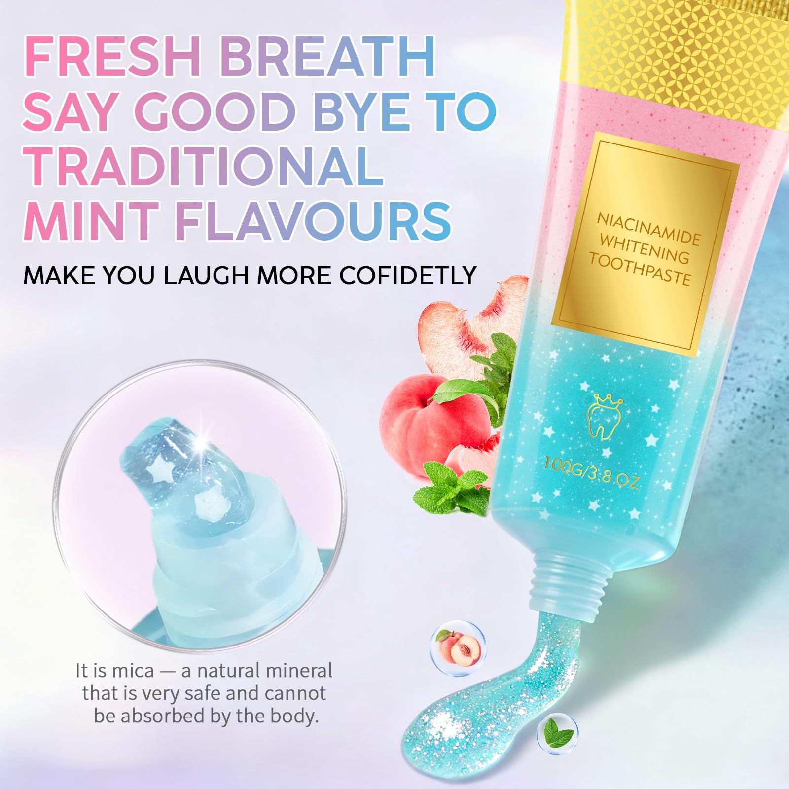 Fresh breath concept with peach flavor and minty notes