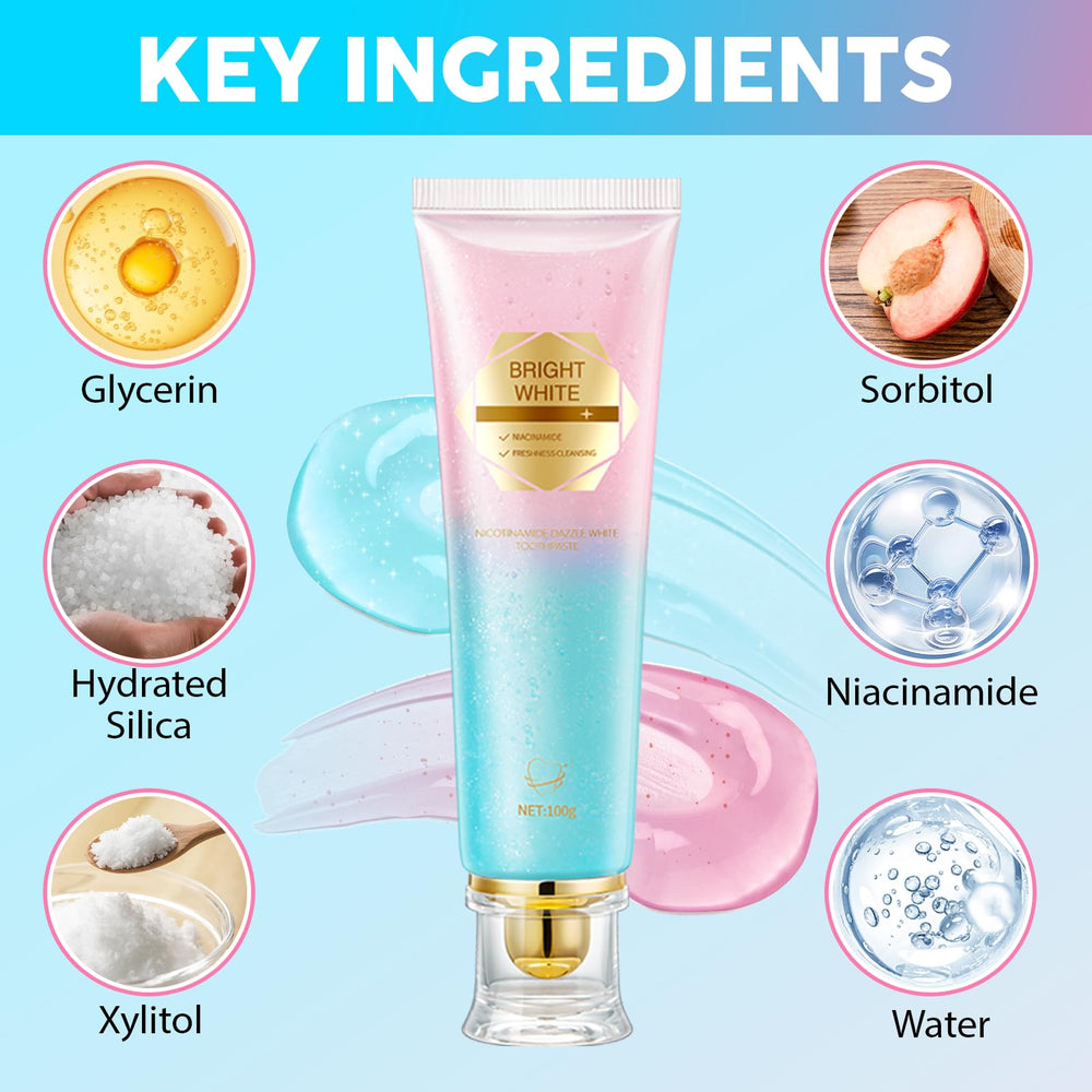 Dollop of peach-flavored toothpaste on a toothbrush