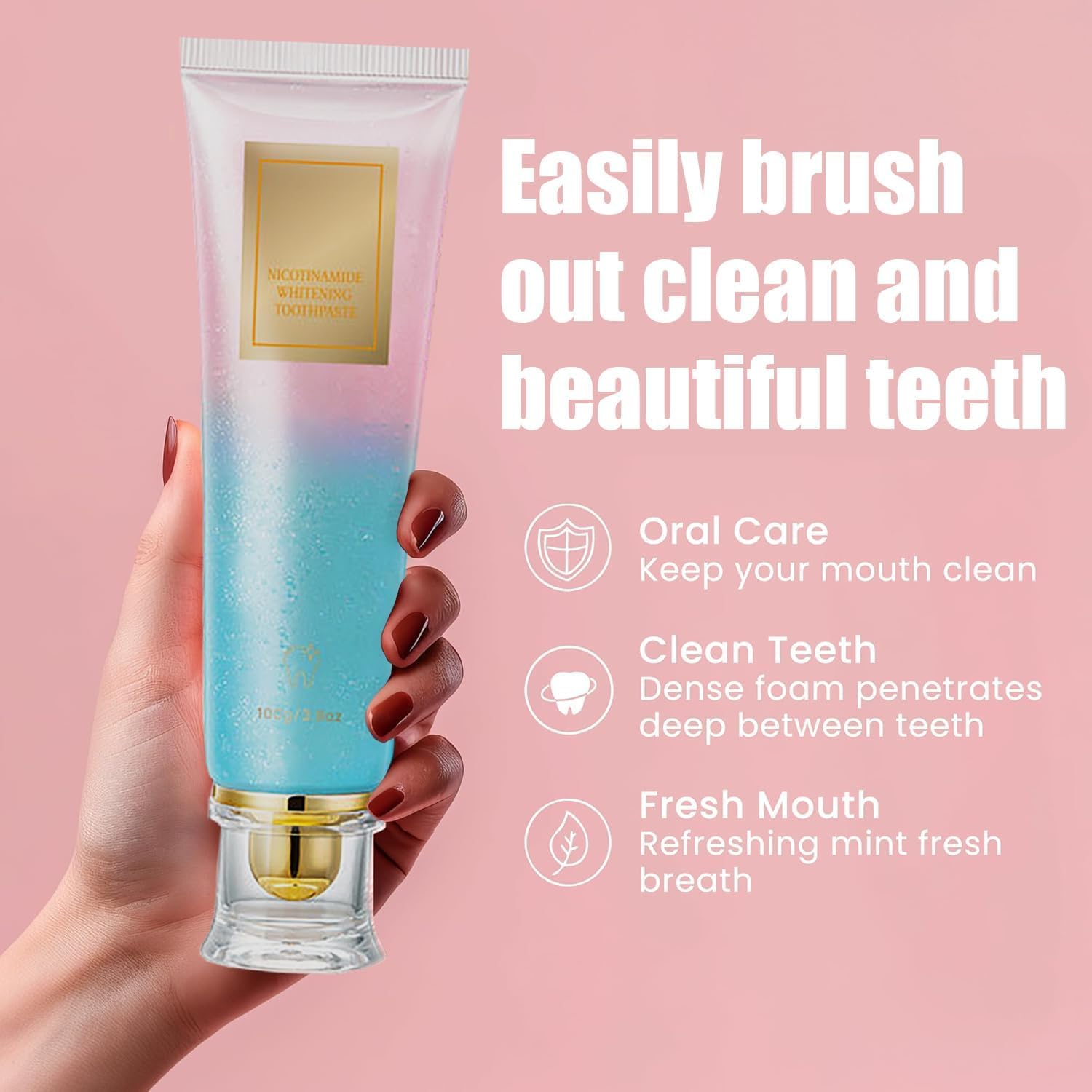 Toothpaste packaging highlighting niacinamide whitening formula