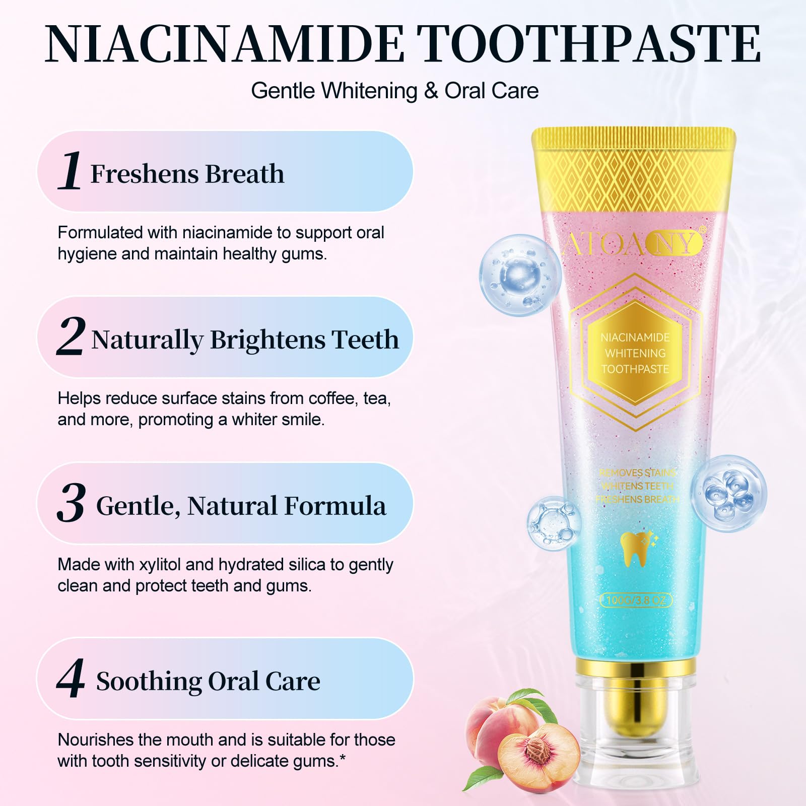 Toothbrush with pea-sized amount of Niacinamide toothpaste
