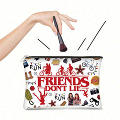 Niarezom Stranger TV makeup bag inside layout illustrating roomy compartments for cosmetics.
