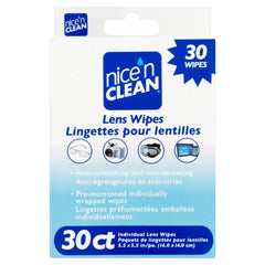 Nice 'N Clean 30 Lens Wipes — pre-moistened, non-scratching, anti-fog, safe for glasses and screens