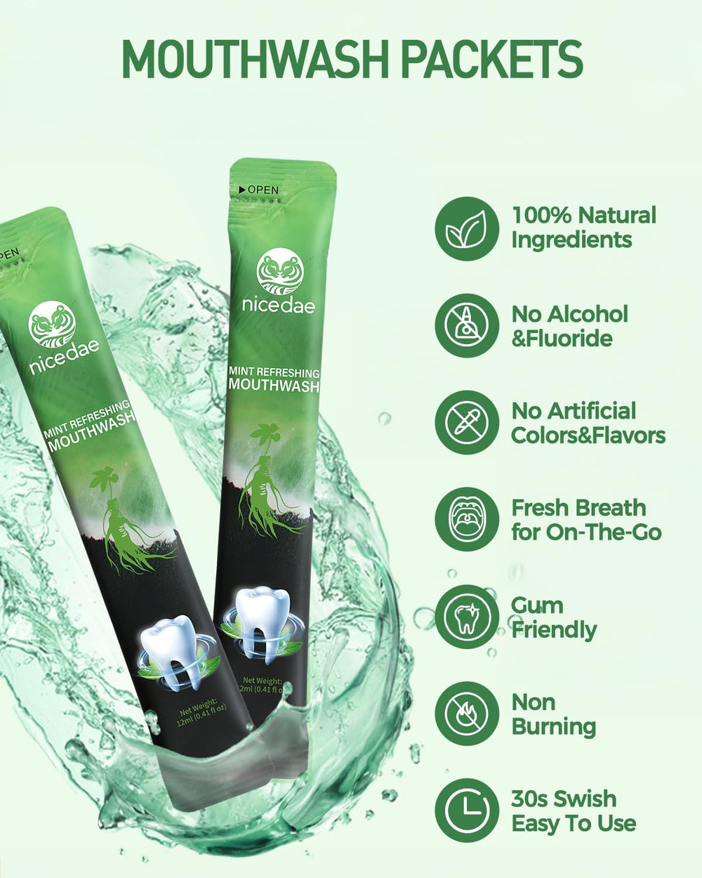 30 individually wrapped mouthwash sachets for travel