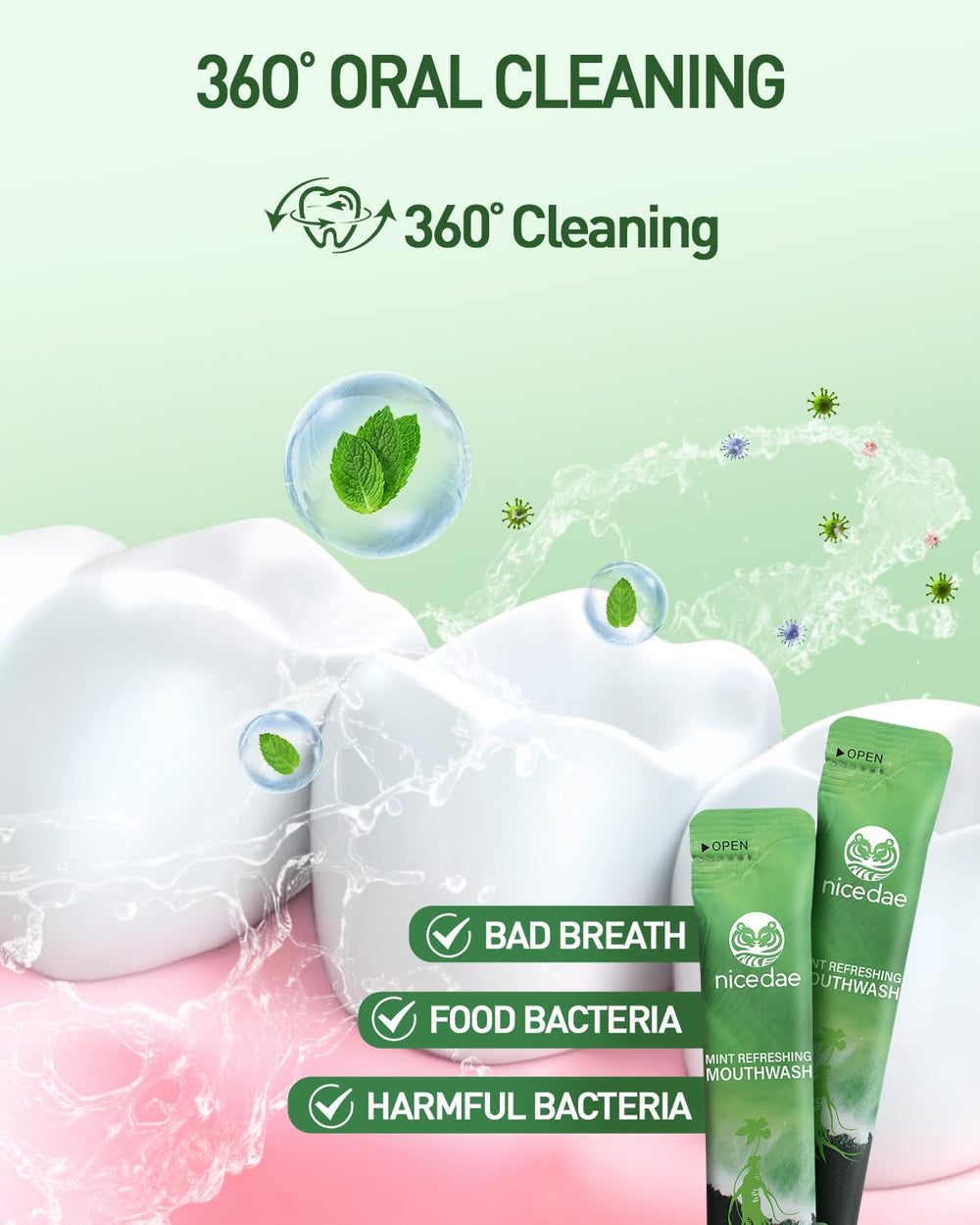 Fresh mint flavor mouthwash - alcohol-free and fluoride-free