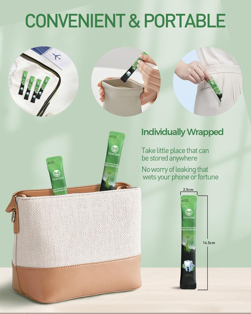 Travel mouthwash packet packaging ideal for on-the-go