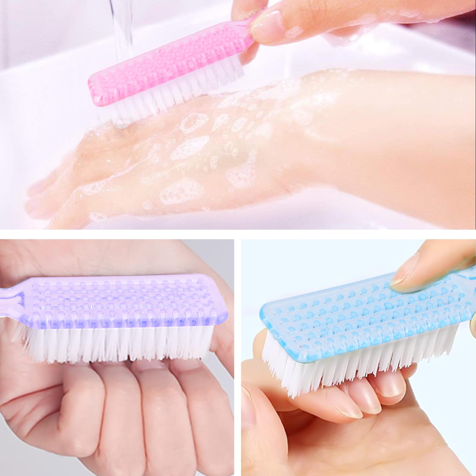 NICEMOVIC flexible-bristle brush cleans nails without skin irritation.