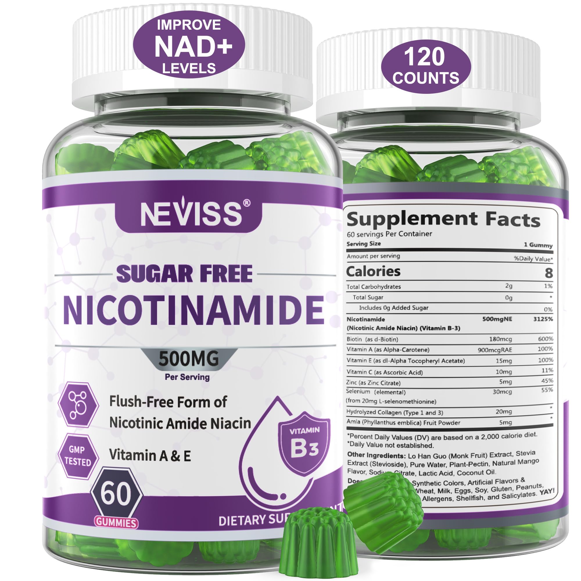 Front view of Sugar Free Nicotinamide 500mg Gummies with Cranberry flavor