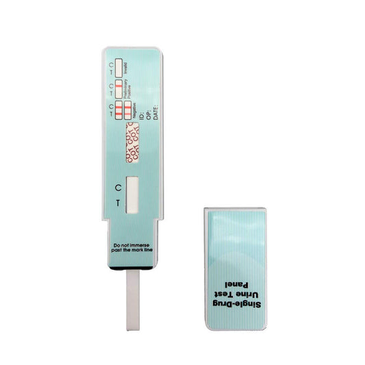 Close-up of test kit components and instructions