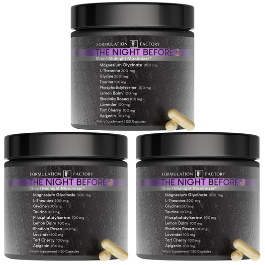Night Before 10-in-1 sleep supplement bottle with capsules