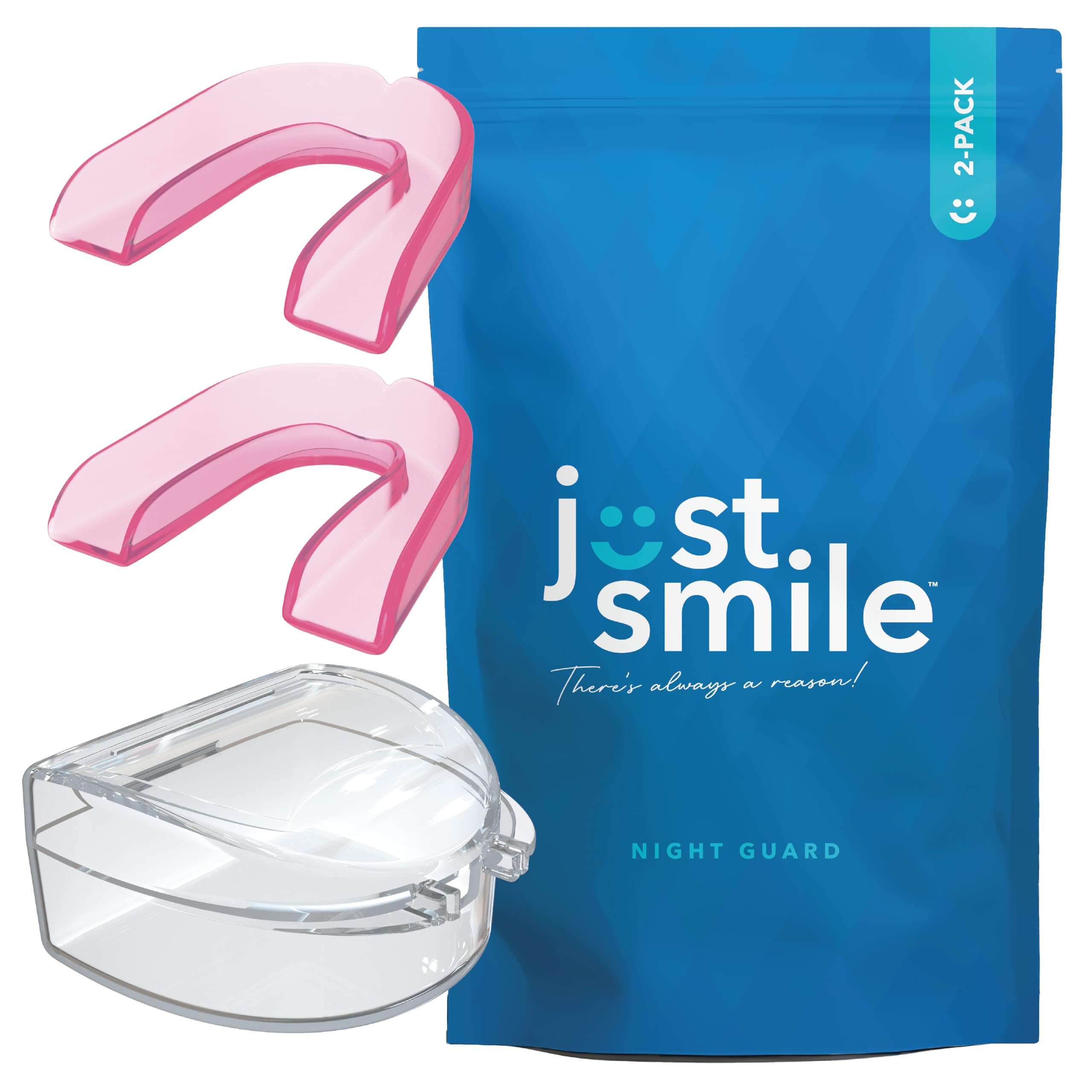 Pink Just Smile Night Guard 2 Pack for teeth grinding and jaw comfort