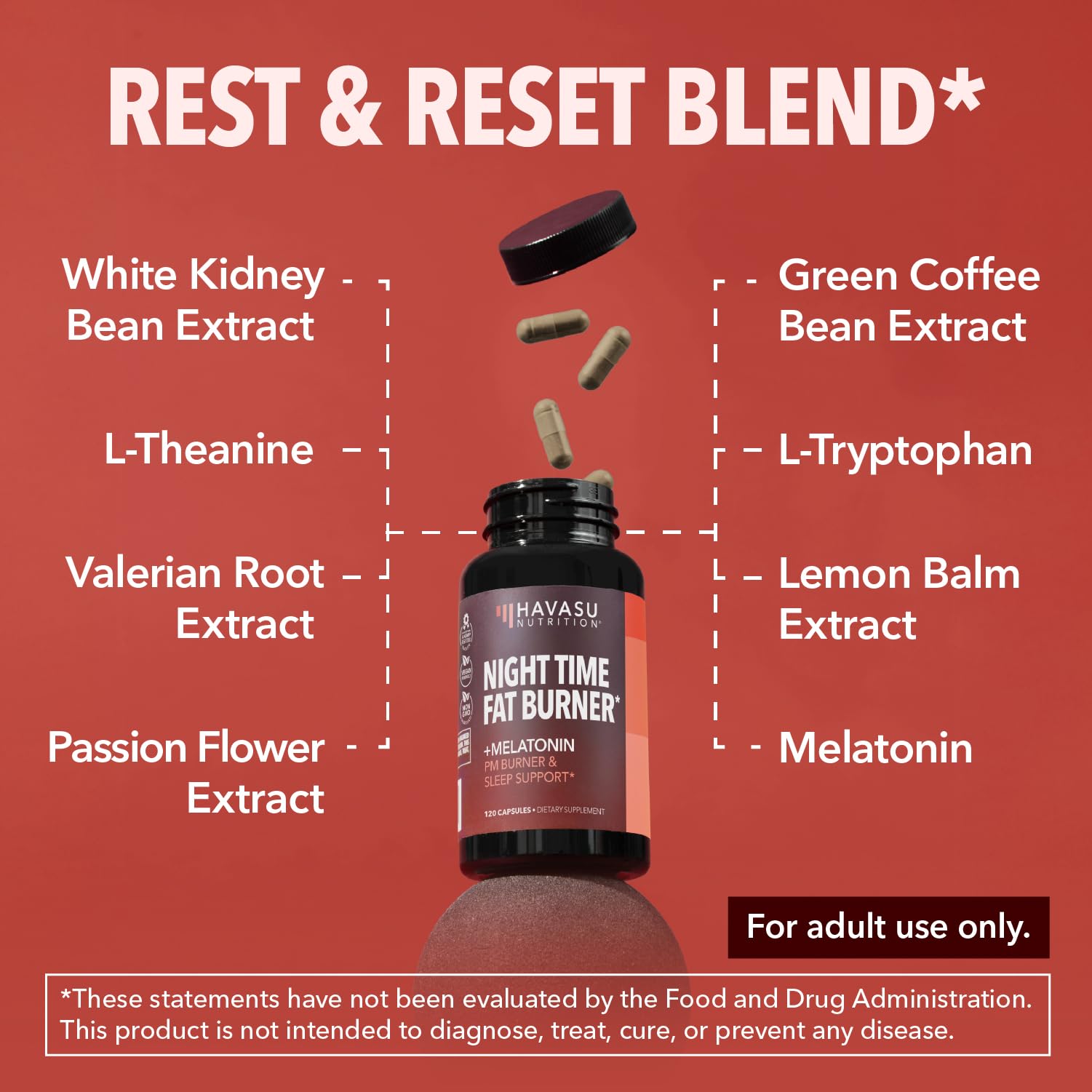 Herbal fat burning ingredients including melatonin and valerian root