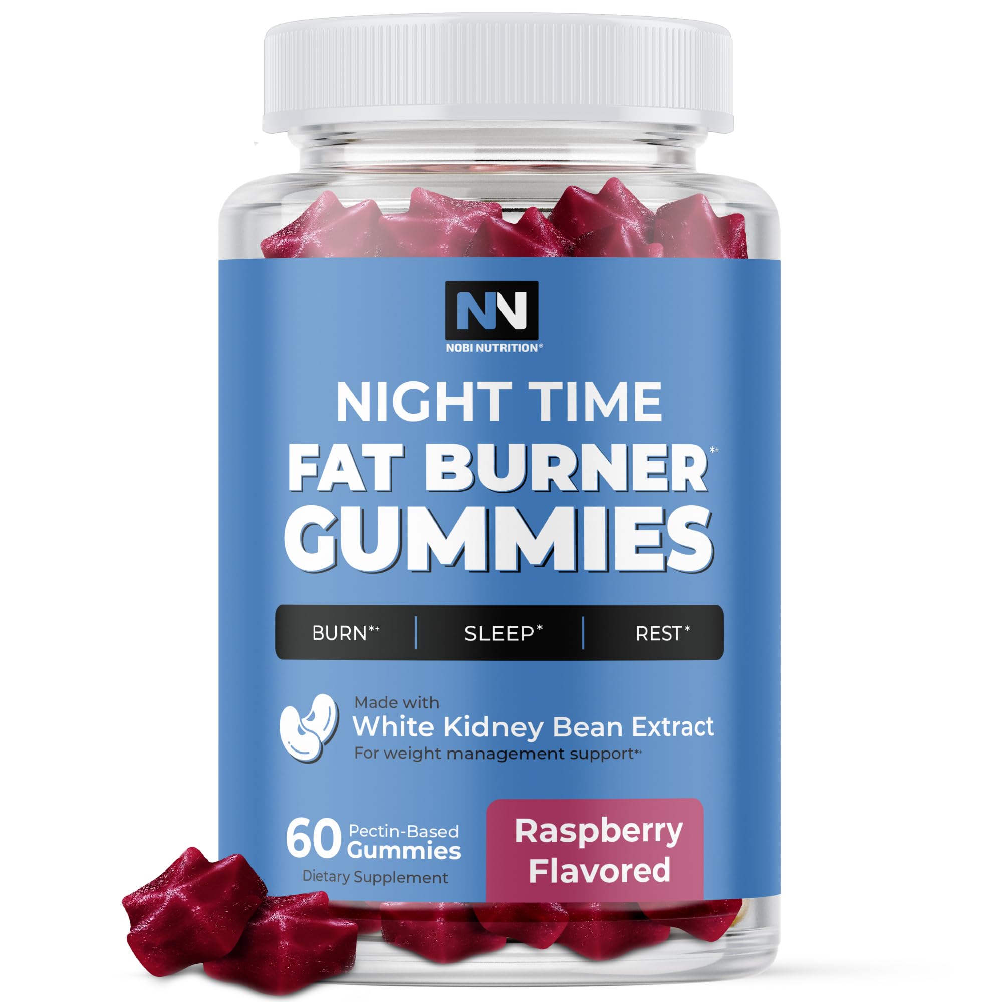 Night Time Fat Burner Gummies bottle with label facing forward