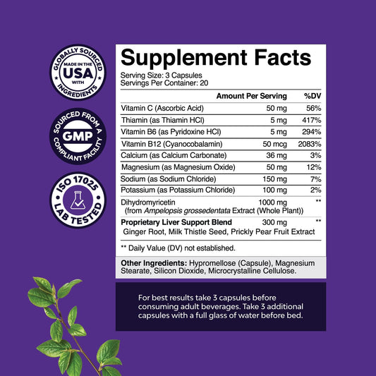 Close-up of DHM and milk thistle ingredients label