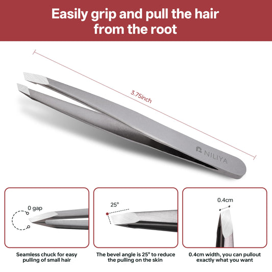 NILIYA Eyebrow Tweezers slanted edge for better brow shaping and visibility.