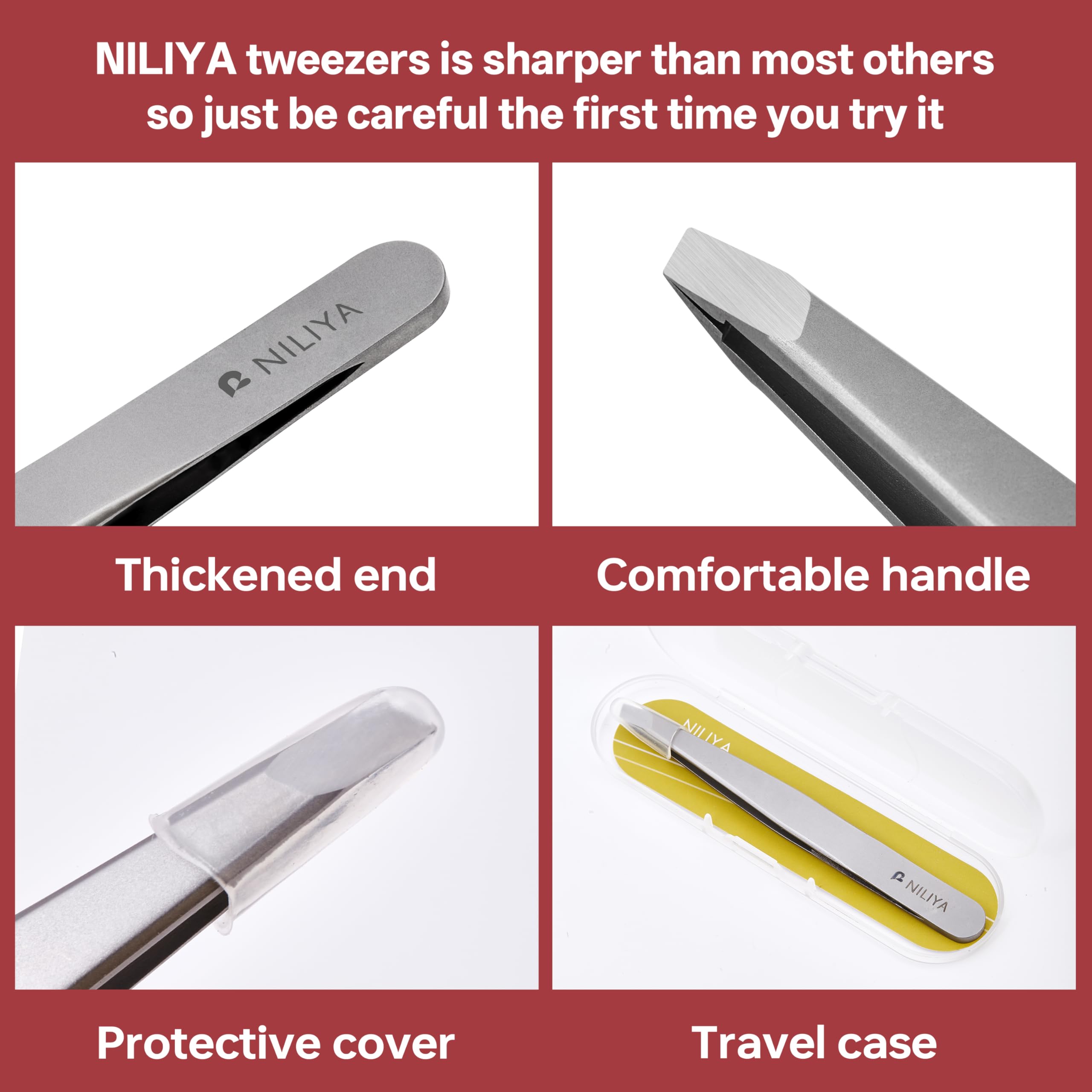 NILIYA Eyebrow Tweezers travel case keeps tips clean and portable.