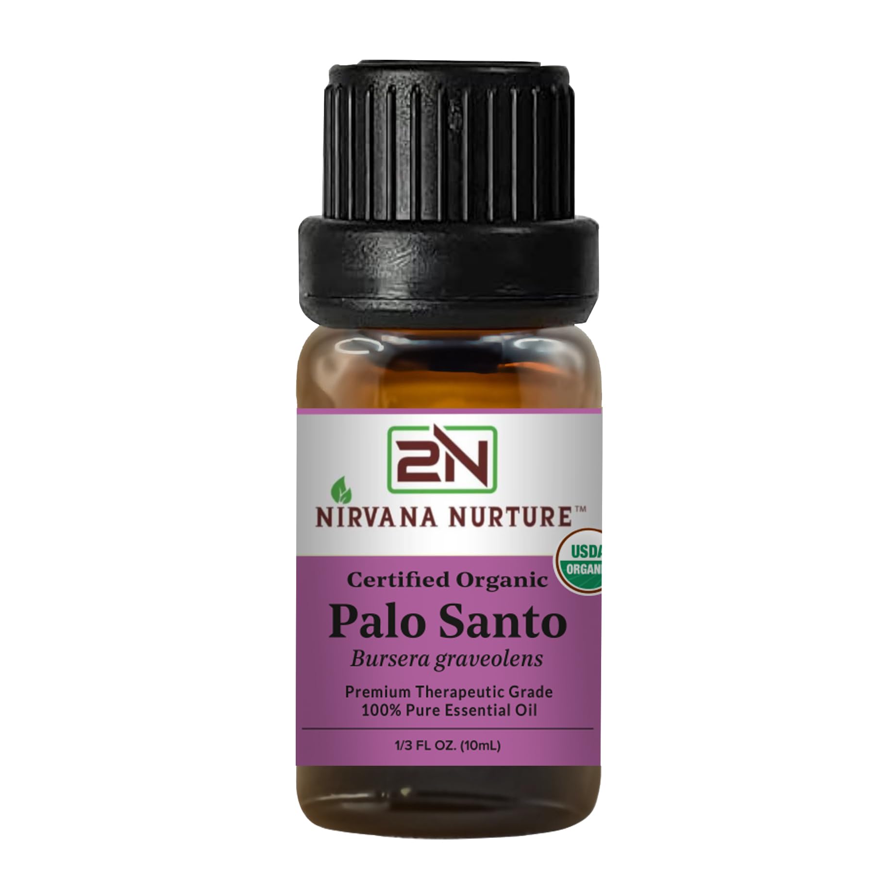 Nirvana Nurture Palo Santo Essential Oil 10ml amber bottle with Euro dropper