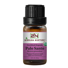 Nirvana Nurture Palo Santo Essential Oil 10ml amber bottle with Euro dropper