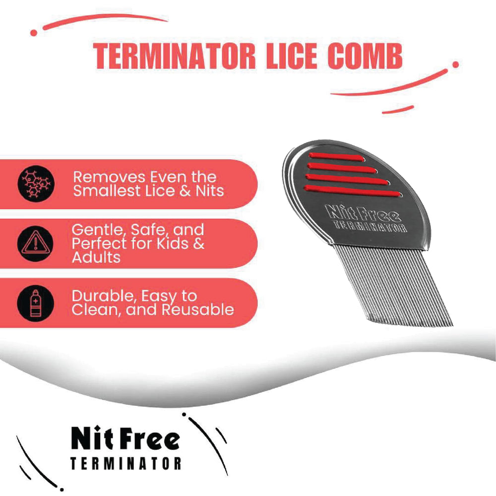 Nit Free Terminator stainless steel comb anti-slip handle for safe grooming