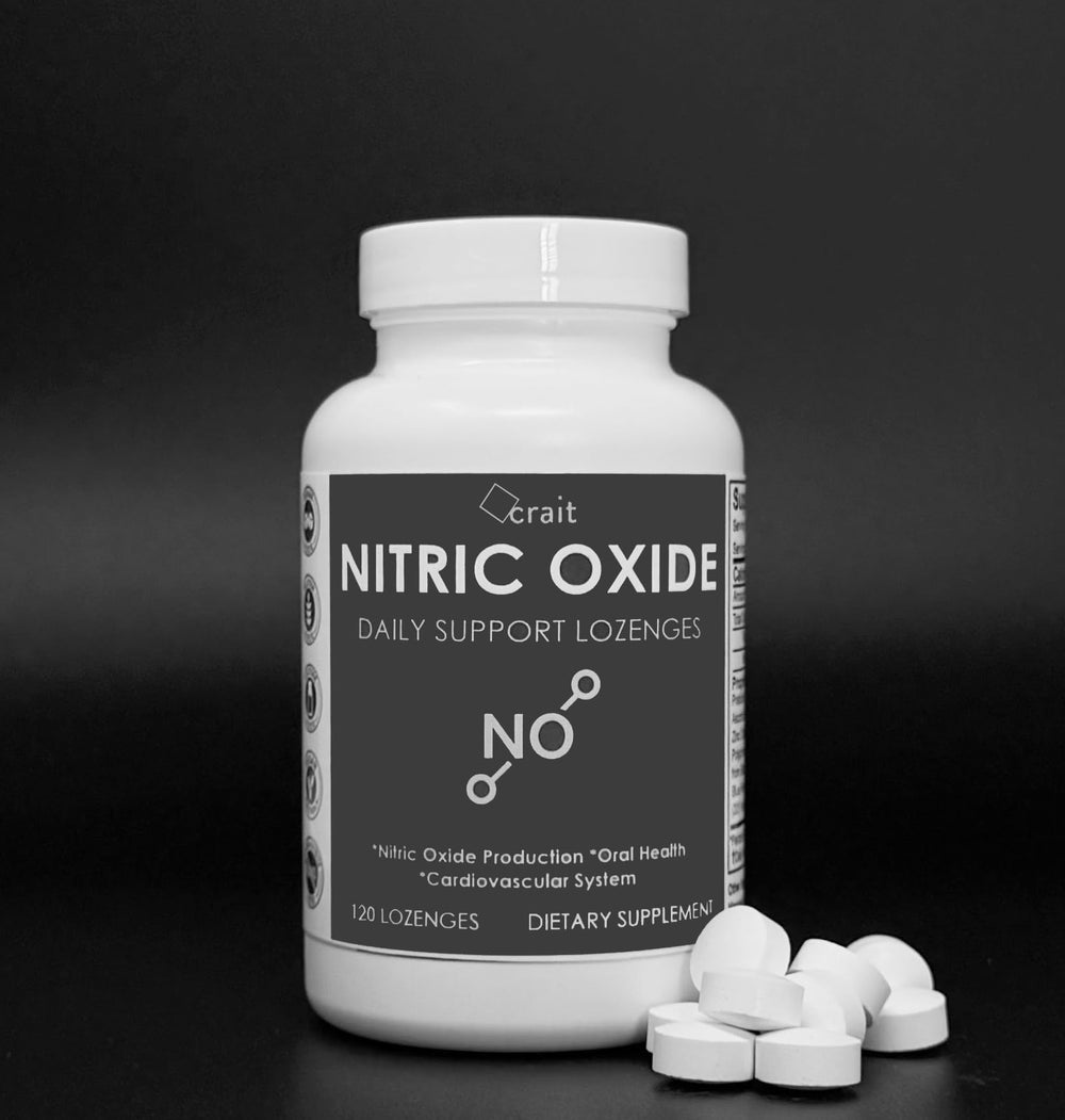Close-up of Nitric Oxide Lozenges bottle with label