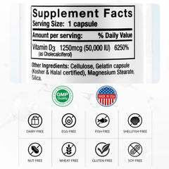 Front view of Nivagen Vitamin D3 50,000 IU bottle